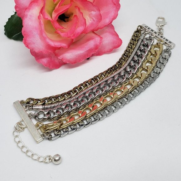 Jenny Bird Austin Cuff Mixed Metal Stacked Layered Chain Bracelet - Picture 5 of 12